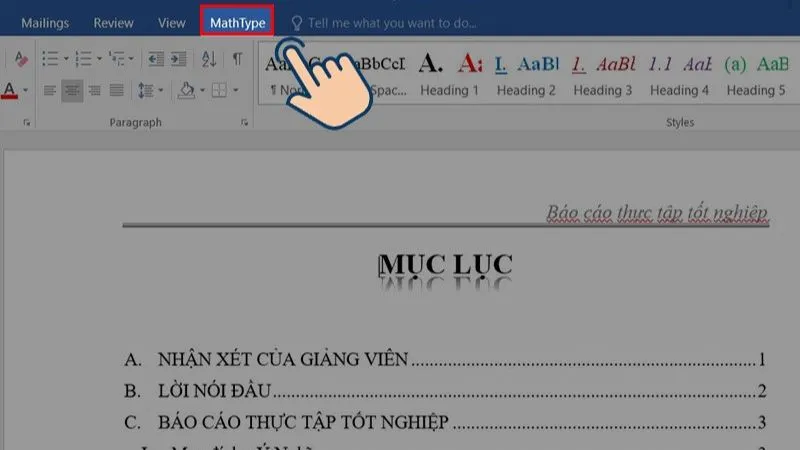 biểu tượng MathType trong Word