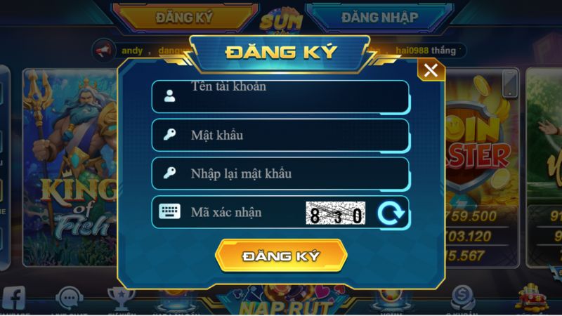 Biểu mẫu đăng ký Sumvip Club nhận mã thưởng 50K