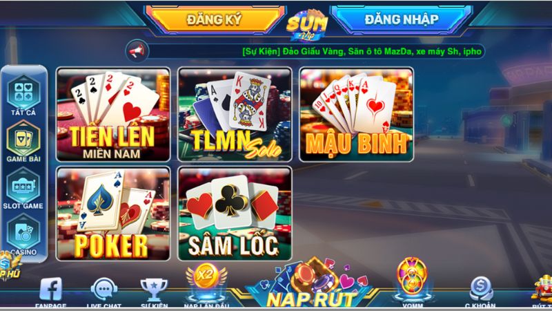 Giao diện cổng game bài Sumvip Club