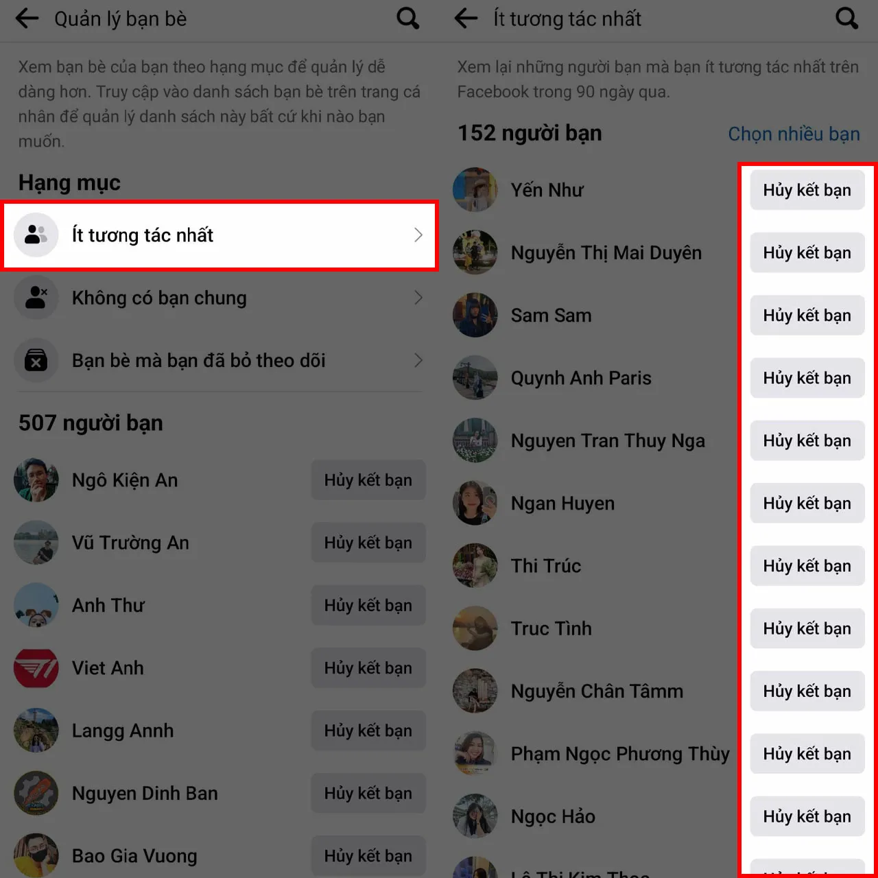 Chọn mục bạn bè ít tương tác trên Facebook