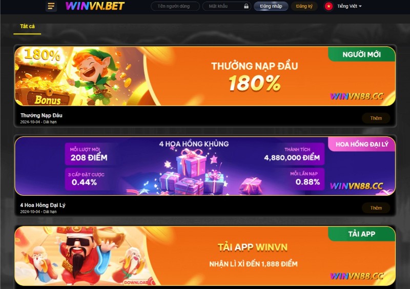 Nhận 180% nạp đầu khi nạp tiền qua link WINVN SA