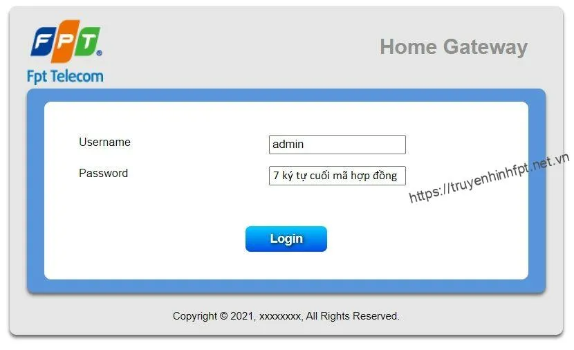 Hướng dẫn đăng nhập modem GPON Home Gateway tại địa chỉ IP